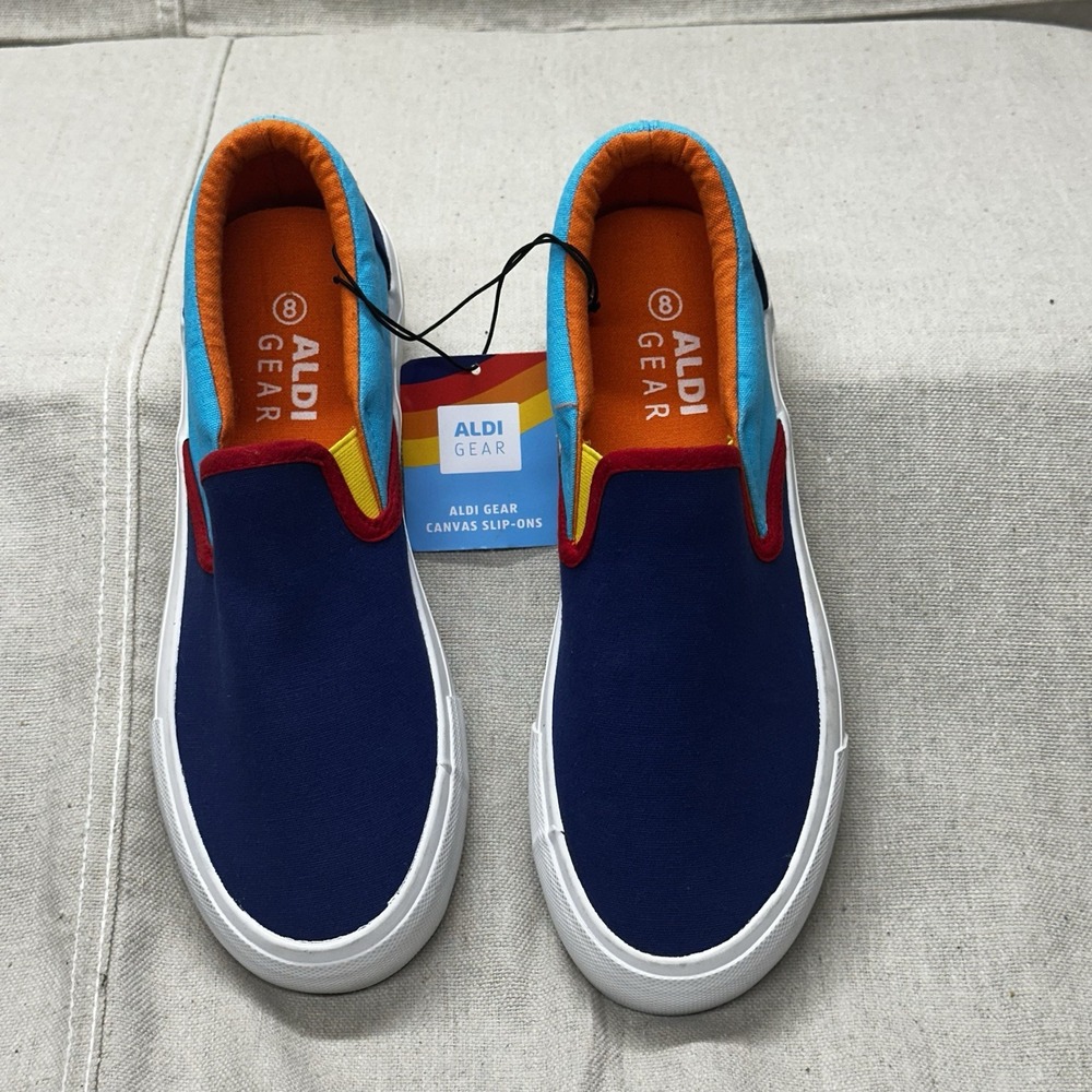 Aldi Gear Multicolor Canvas Slip-On Shoe Flats Size 8 Aldi Logo Fall 2023 - Picture 1 of 4